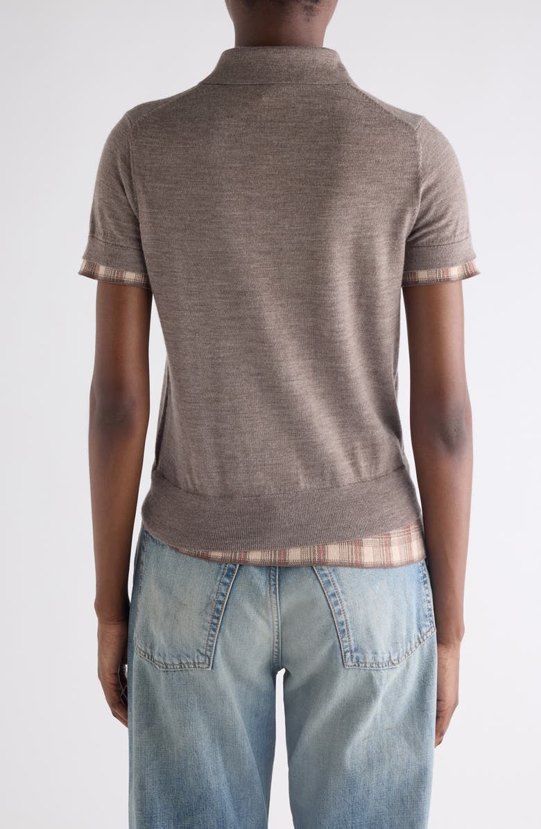Acne Studios Layered Short Sleeve Wool Polo Sweater, Alternate, color, Light Brown Melange