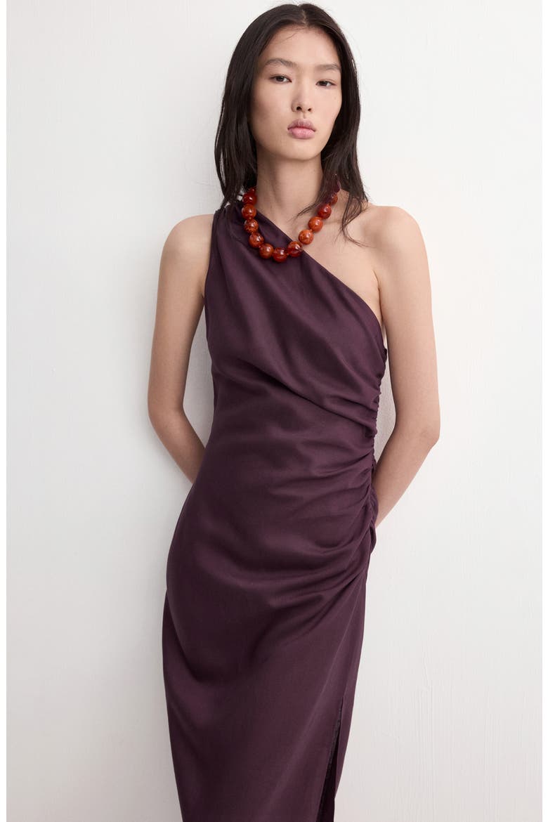 Ruched One-Shoulder Maxi Dress, Alternate, color, BURGUNDY