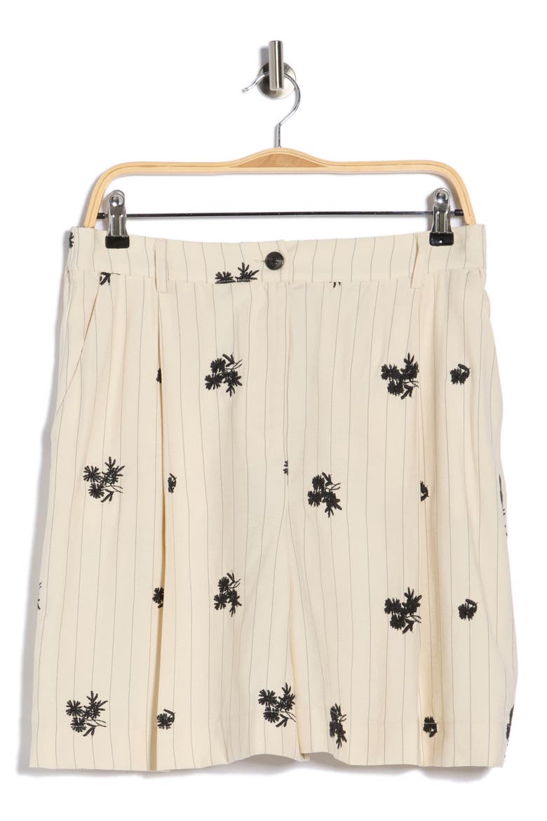 Floral Embroidered Pinstripe Shorts, Alternate, color, IVORY STRIPE