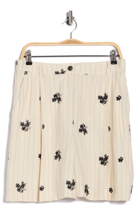 Floral Embroidered Pinstripe Shorts