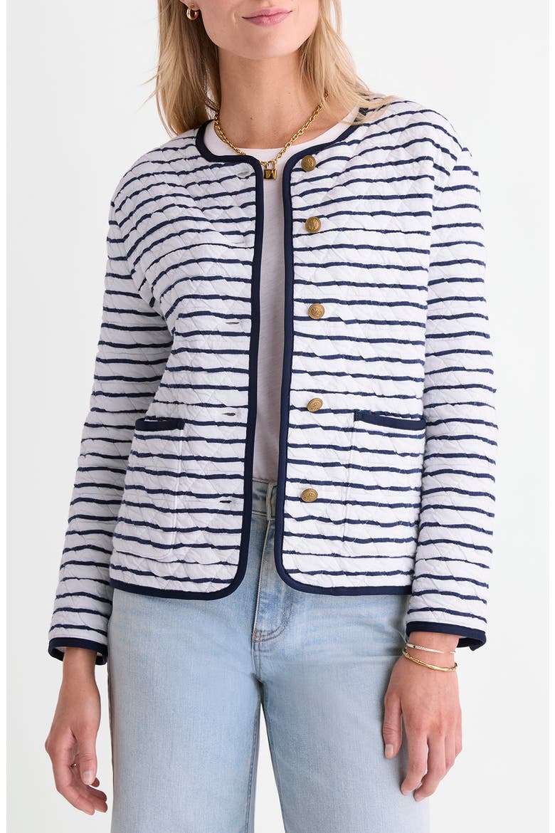 Stripe Quilted Jacket, Main, color, STRIPE NAUTICAL NAVY