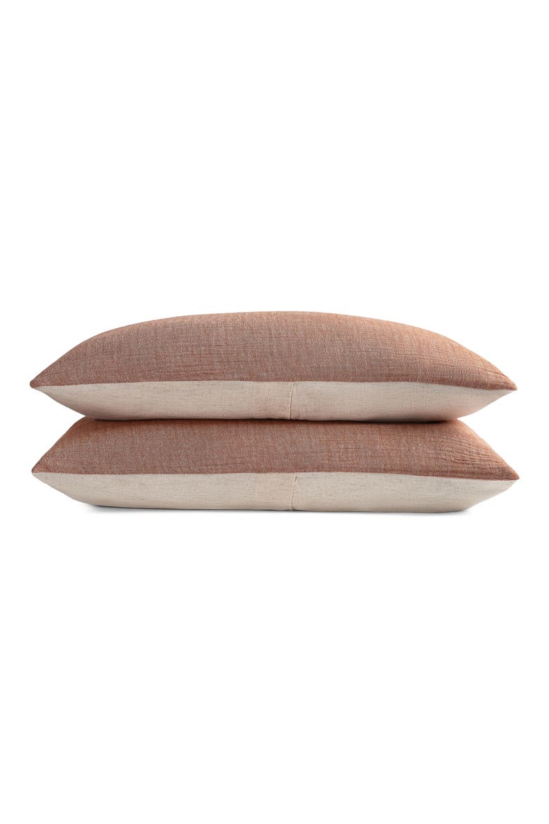Set of 2 Crinkled Cotton & Linen Pillow Shams, Main, color, BROWN