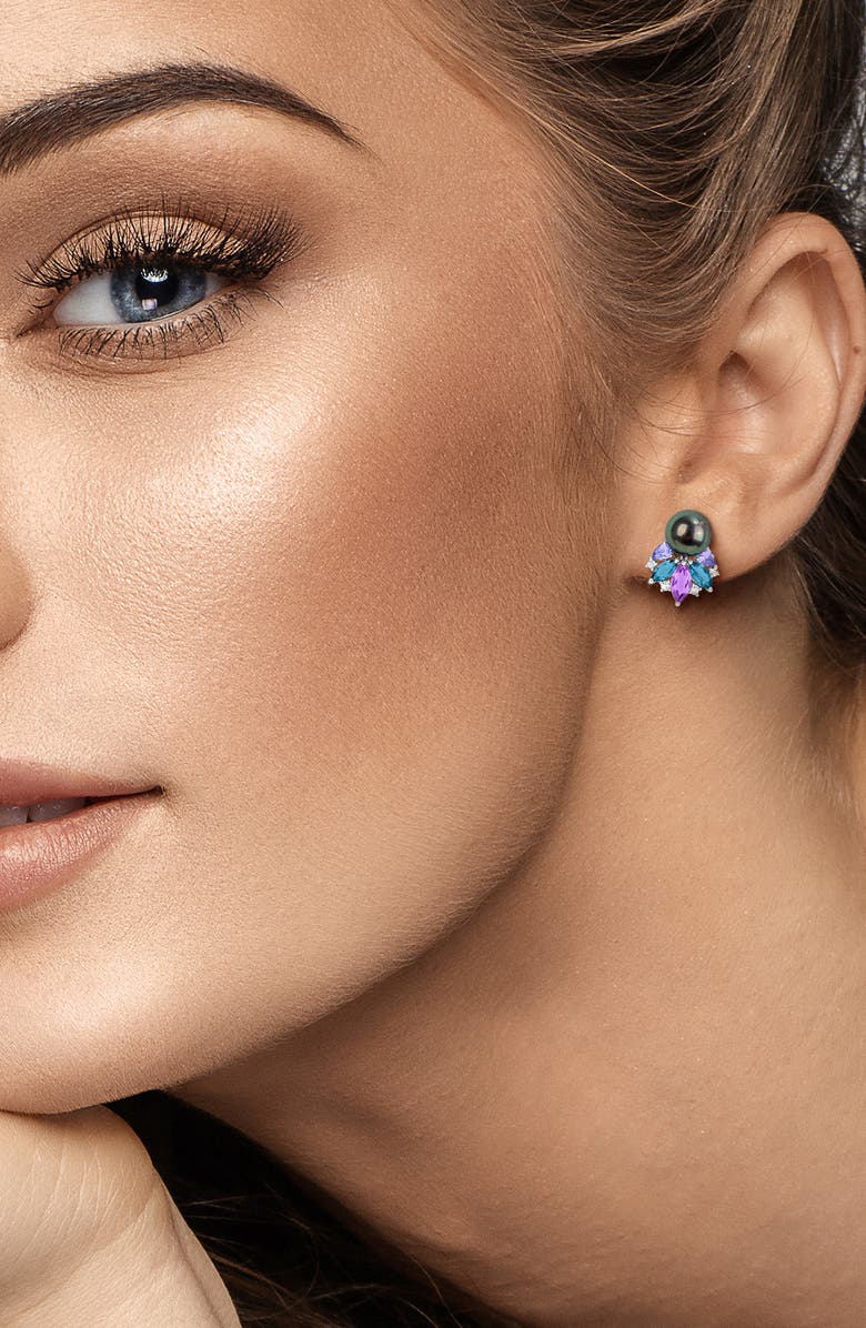 DELMAR Tahitian Pearl Pendant Necklace & Stud Earrings Set, Alternate, color, Purple Multi