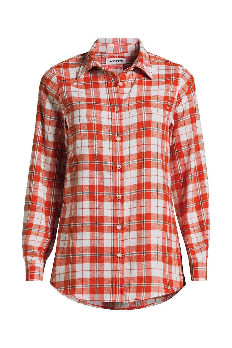 Plus Size Flannel Boyfriend Long Sleeve Shirt, Alternate, color, Pumpkin/Ivory Plaid