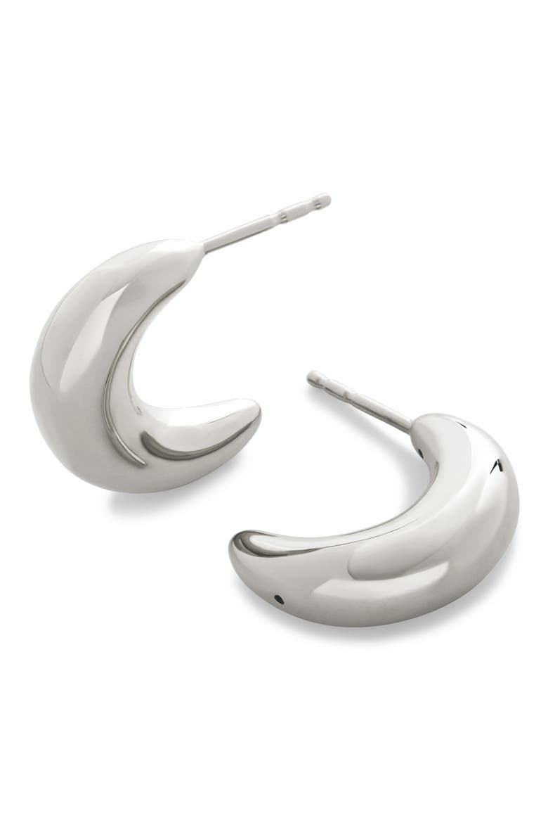Crescent Moon Hoop Earrings, Main, color, STERLING SILVER