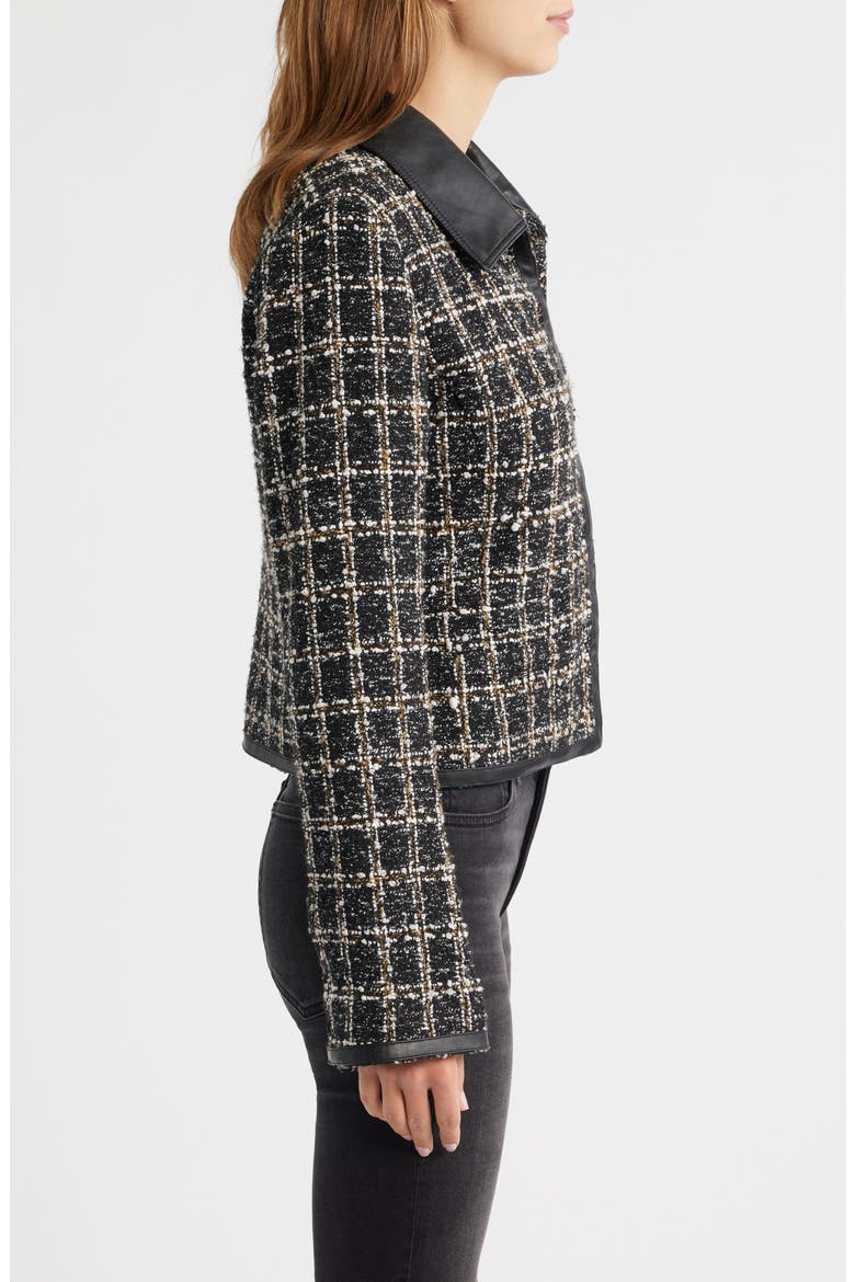 Eloise Faux Leather Trim Tweed Jacket, Alternate, color, BLACK PLAID