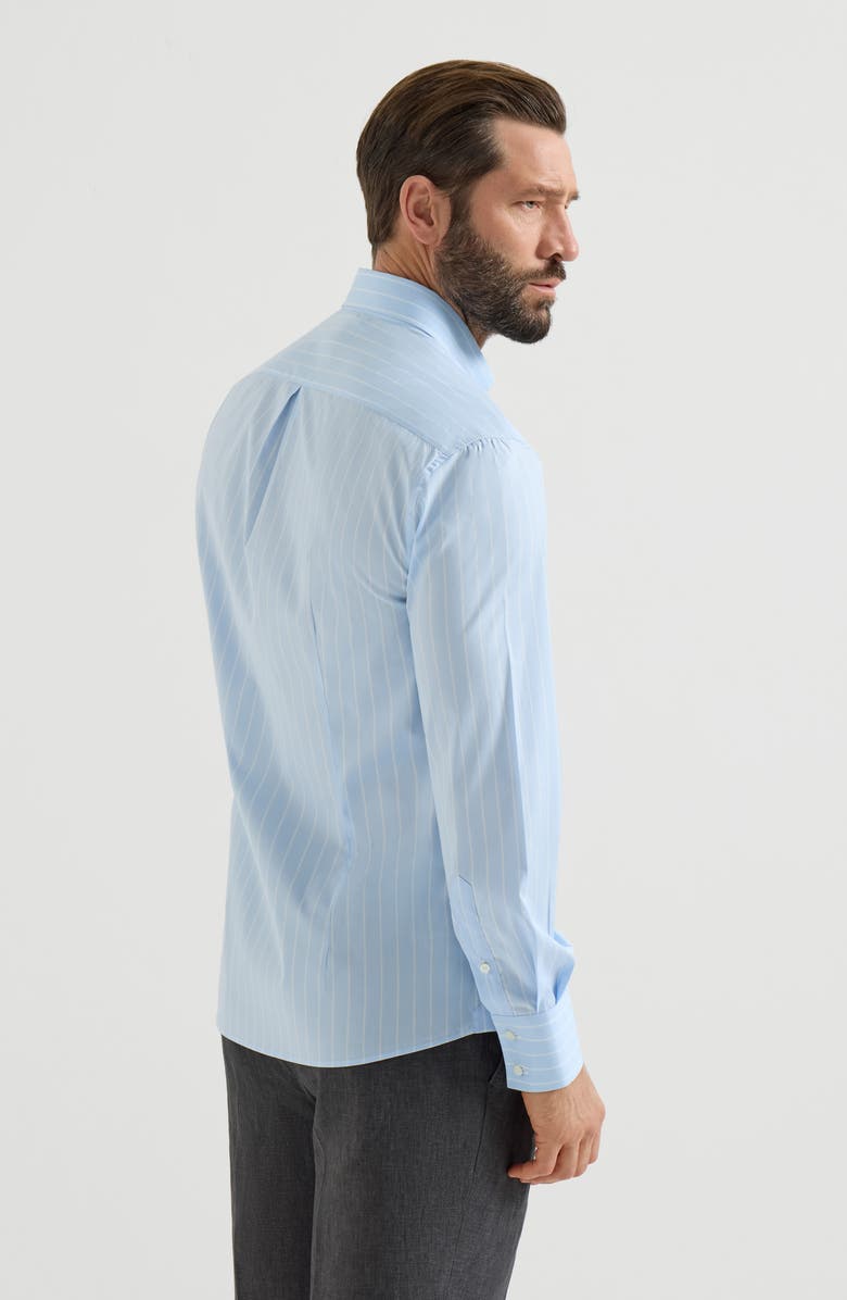 Brunello Cucinelli Striped poplin shirt, Alternate, color, Azure