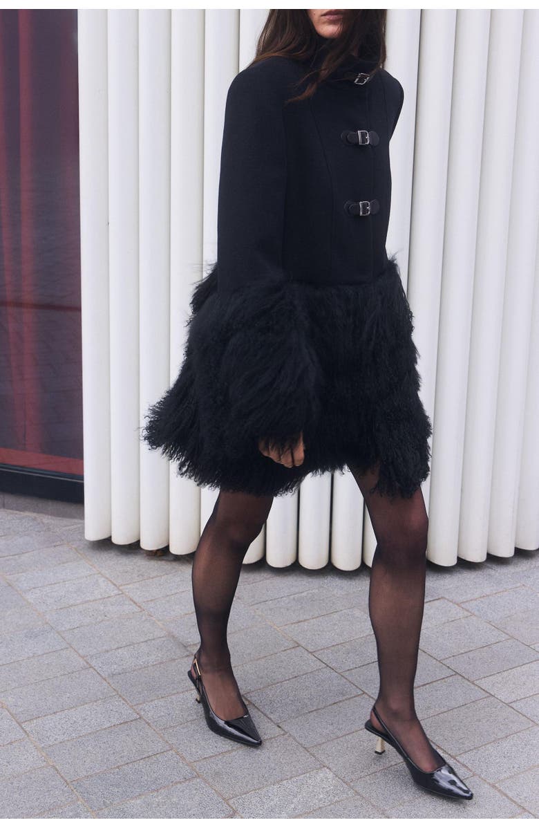 Karen Millen Brushed Wool Buckle Detail Short Coat, Alternate, color, Black