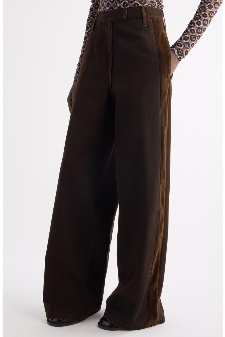 Penn Velvet Stripe Wide Leg Denim Trousers, Alternate, color, BROWN