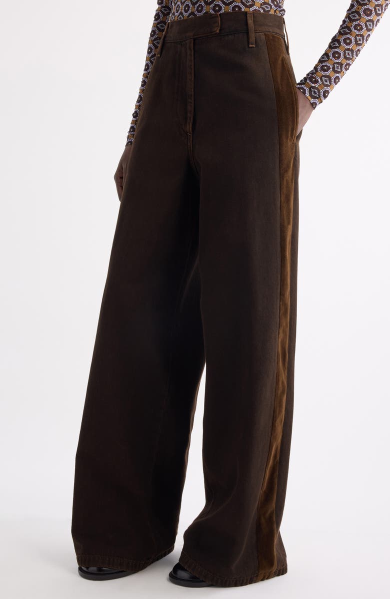 Dries Van Noten Penn Velvet Stripe Wide Leg Denim Trousers, Alternate, color, Brown