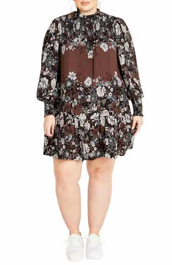 City Chic Cassia Long Sleeve Shift Dress