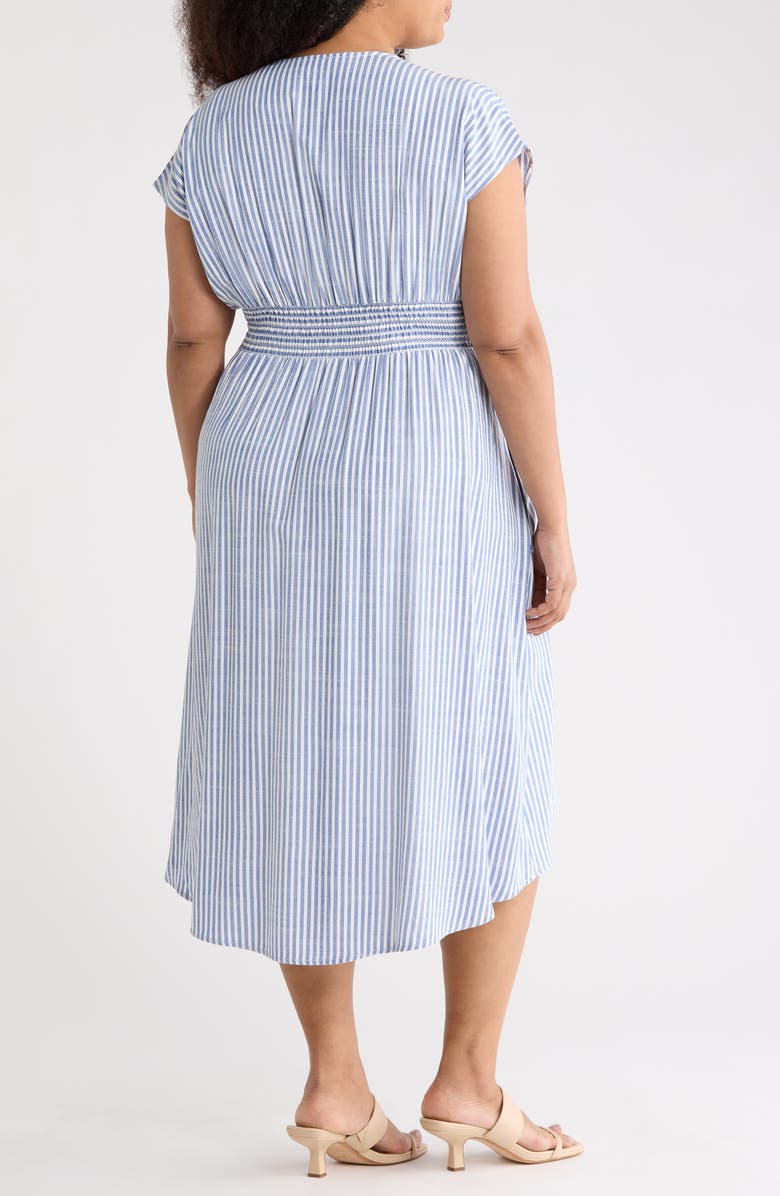 MAX STUDIO Striped Short Sleeve Midi Dress, Alternate, color, Denim/ White Stripe