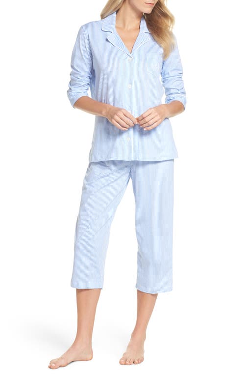 Shop Ralph Lauren Lauren Knit Crop Cotton Pajamas In Pastel Blue
