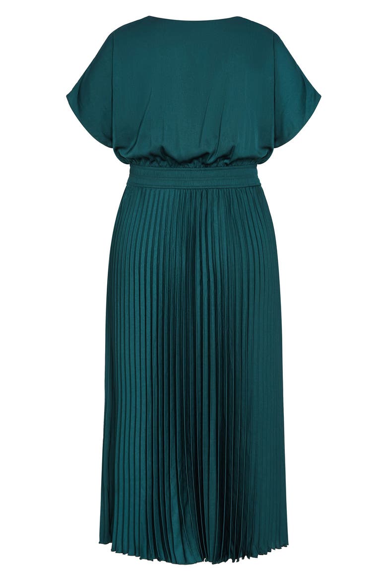 Elia Faux Wrap Pleated Dress, Alternate, color, EMERALD