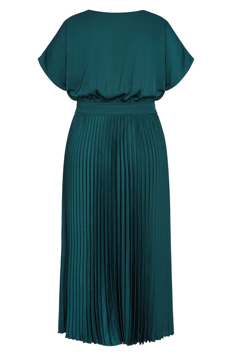 City Chic Elia Faux Wrap Pleated Dress, Alternate, color, Emerald