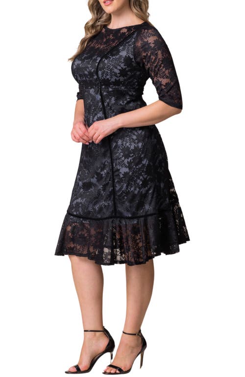 Kiyonna Hampton Lace Ruffle Hem Cocktail Dress In Shadowed Stream