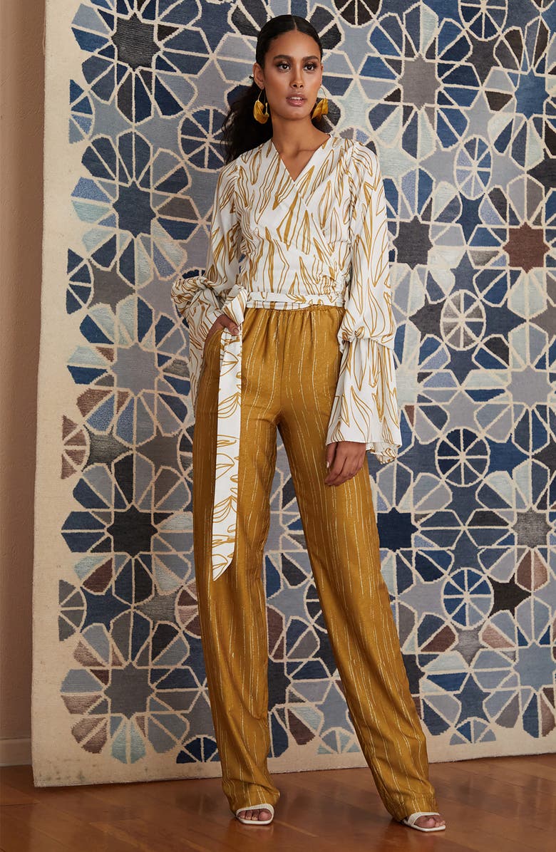 DIARRABLU Aja Fiore Leaf Print Surplice Top, Alternate, color,