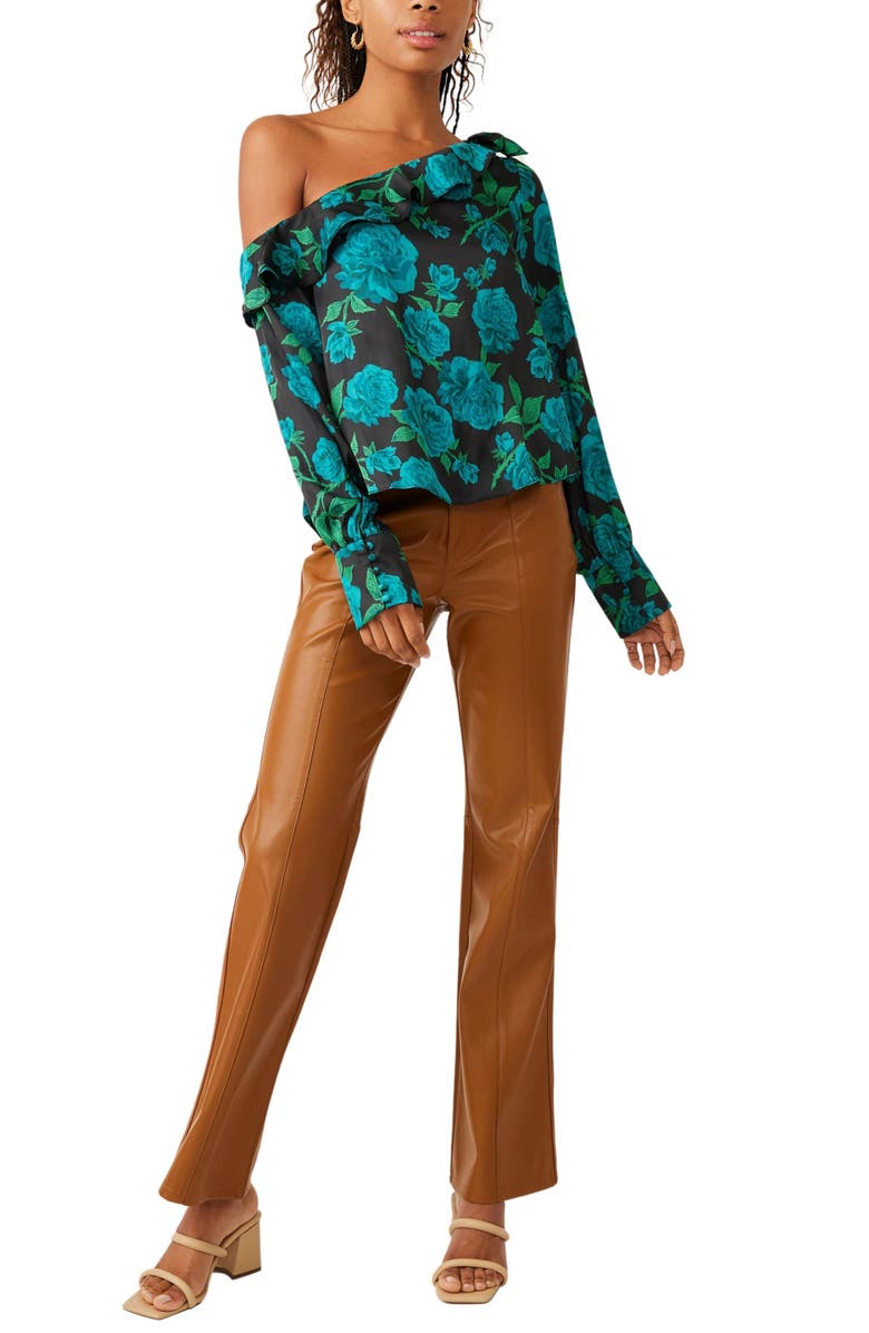 Free People These Nights Floral One-Shoulder Satin Top, Alternate, color, 