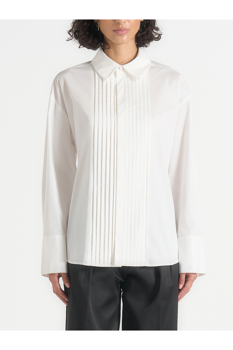Hope Oversized Pleated Tuxedo Cotton Shirt, Alternate, color, White