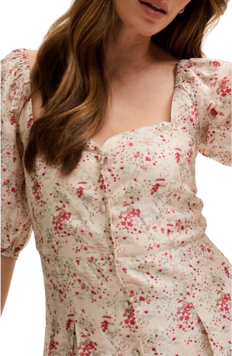 LILY AND LIONEL India Button Front Wishing Well Print Mini Dress, Alternate, color, Red