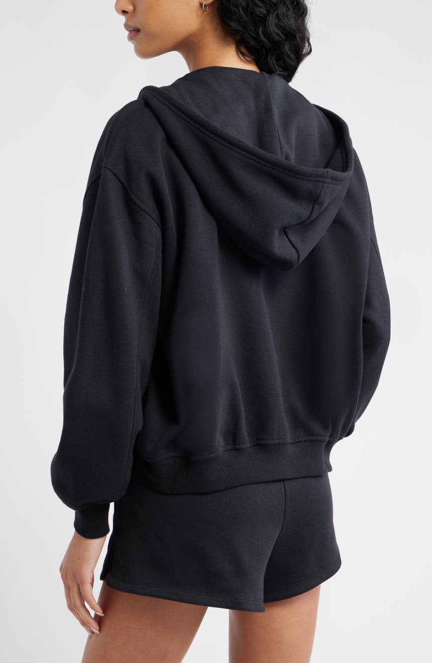Relaxed Cotton Blend Zip Hoodie