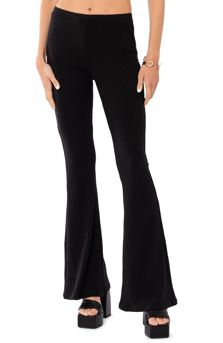 EDIKTED Dekota Ribbed Flare Pants, Main, color, 