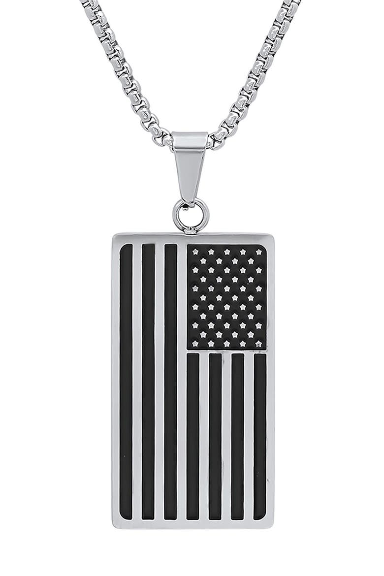 Men's Stainless Steel American Flag Pendant Necklace, Alternate, color, METALLIC/ BLACK