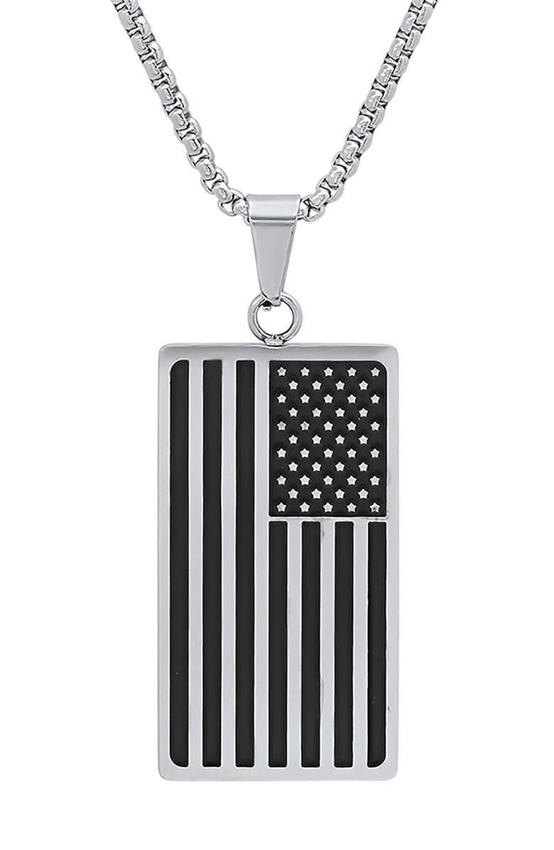 HMY JEWELRY Men's Stainless Steel American Flag Pendant Necklace, Alternate, color, Metallic/ Black