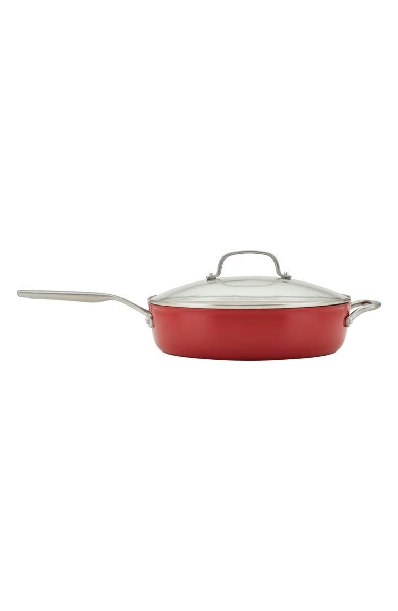 KITCHENAID Nonstick Ceramic Hard Anodized Aluminum 5-Quart Sauté Pan with Lid, Alternate, color, Empire Red
