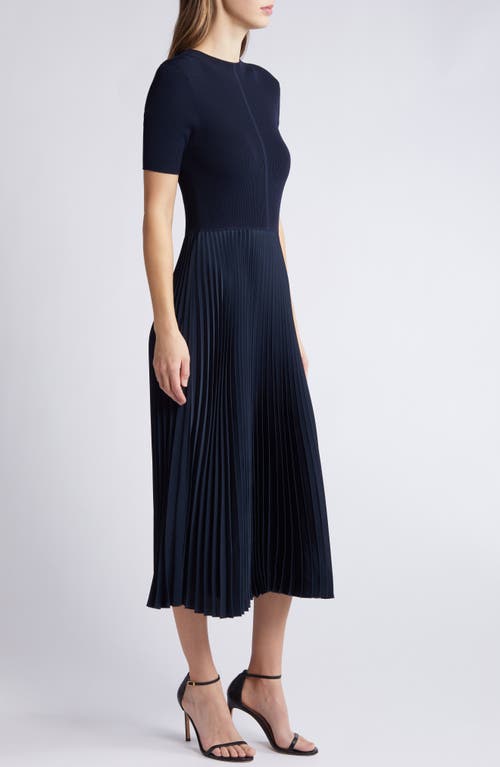 Hugo Boss Boss Fadrid Ribbed Pleated A-line Dress In Blue