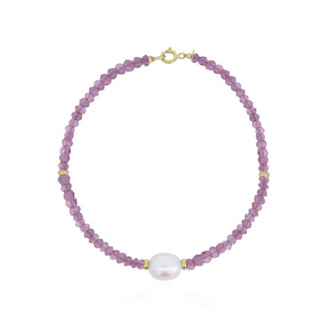 Amethyst Bead Pearl Bracelet
