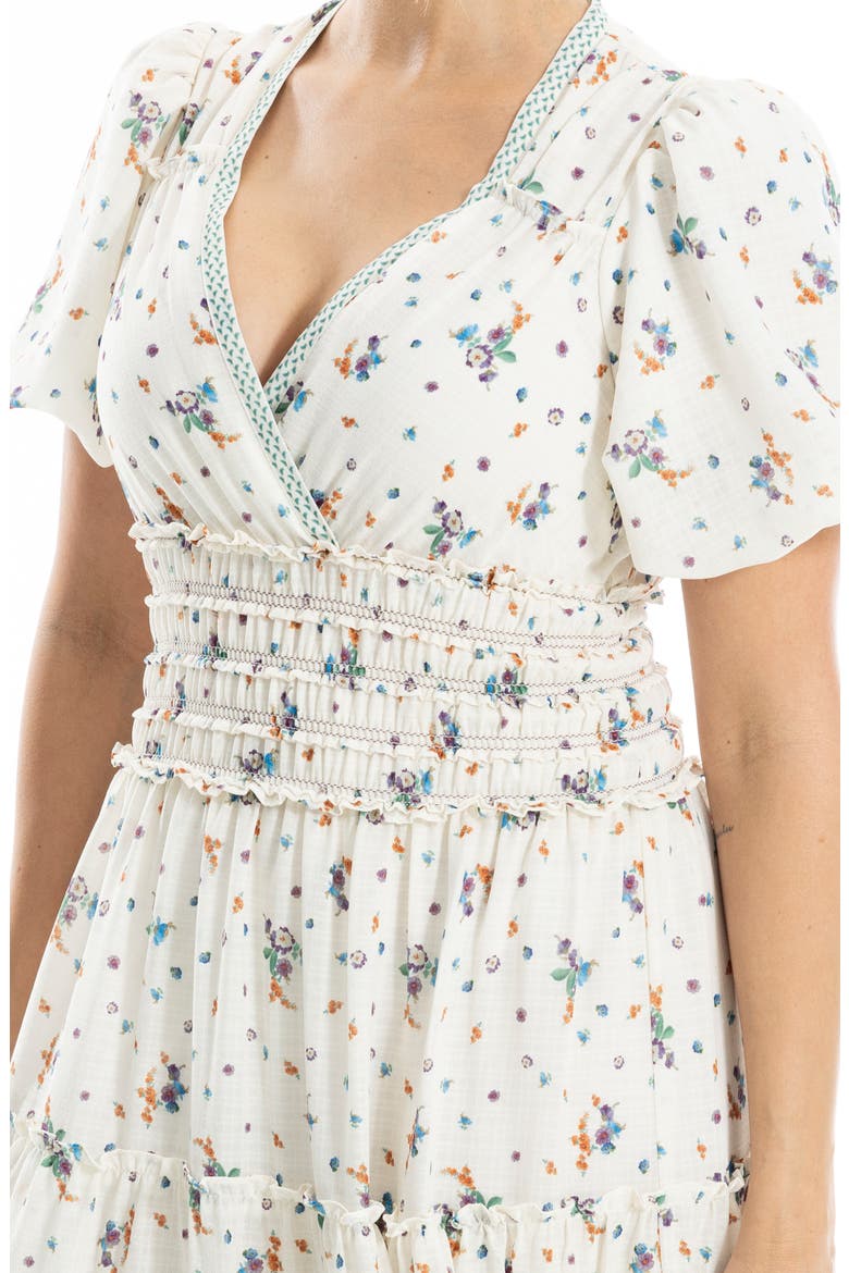 Short Sleeve V-Neck Maxi Dress, Alternate, color, CREAM/ PURPLE BLUSH