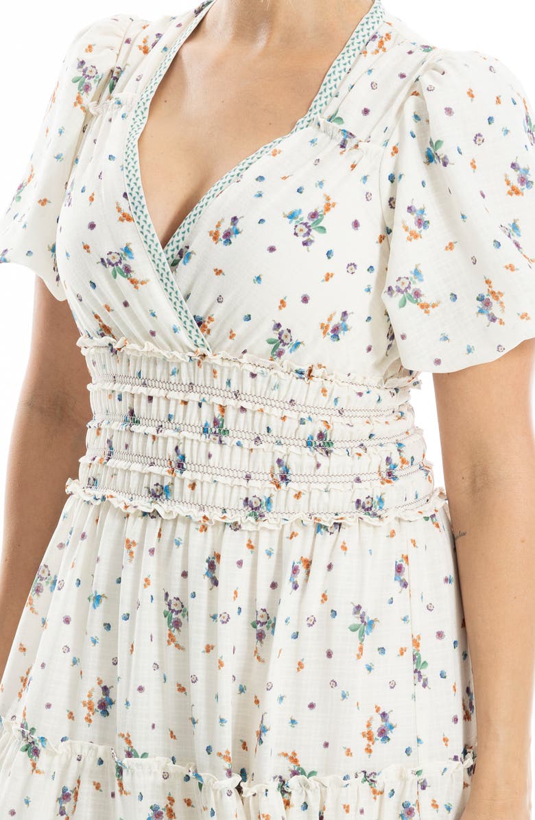 MAX STUDIO Short Sleeve V-Neck Maxi Dress, Alternate, color, Cream/ Purple Blush