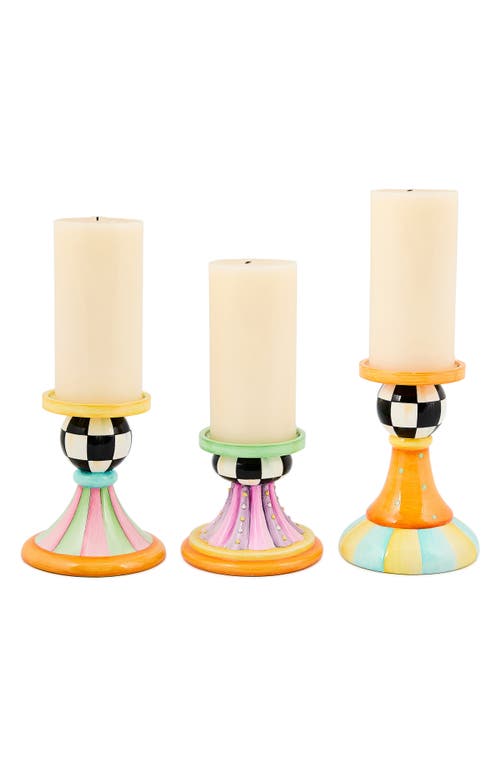 Mackenzie-childs Mackenzie Childs Trick Or Treat Set Of 3 Pillar Candleholders In Multi