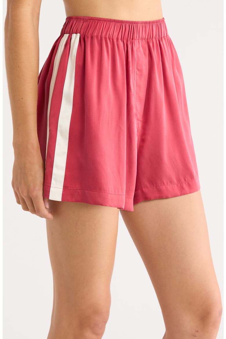 Side Stripe Silk Pajama Shorts, Alternate, color, CHILI PEPPER/ SOFT IVORY