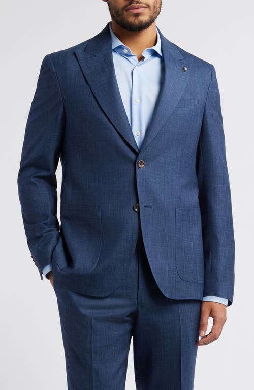 Jack Victor Marco Peak Lapel Solid Wool & Silk Blend Suit In Mid Blue