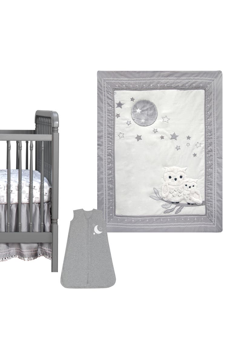 Luna Celestial Owl 4-Piece Nursery Baby Crib Bedding Set, Main, color, Gray