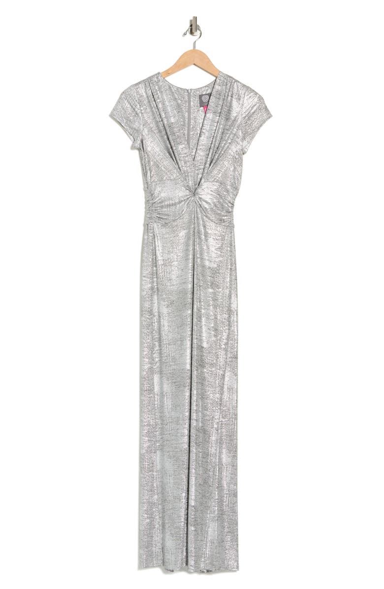 Vince Camuto Twist Front Foil Jumpsuit, Alternate, color, Silver