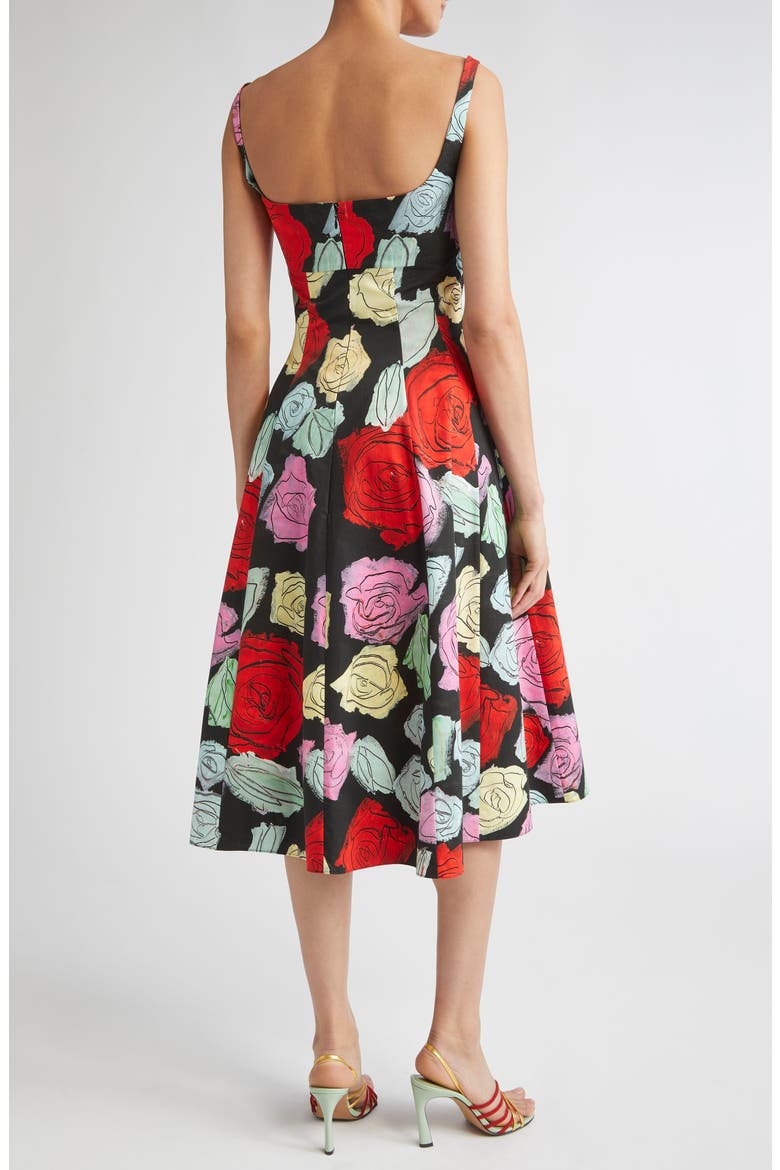 Fantasy Floral Pleated Fit & Flare Midi Dress, Alternate, color, BLACK
