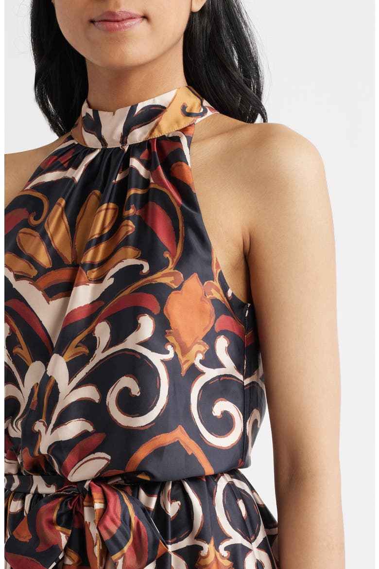 Floral Print Stretch Satin Maxi Dress, Alternate, color, RUST MULTI