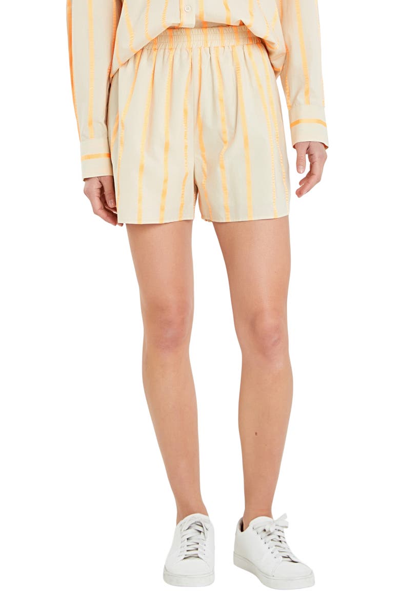 Tape Stripe Stretch Cotton Shorts, Main, color, BEIGE/ORANGE