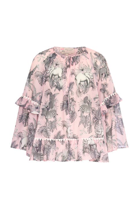 Printed Batist Blouse With Ruffles