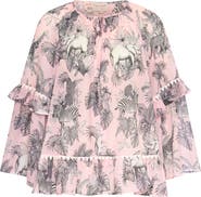 Maison Common Printed Batist Blouse With Ruffles