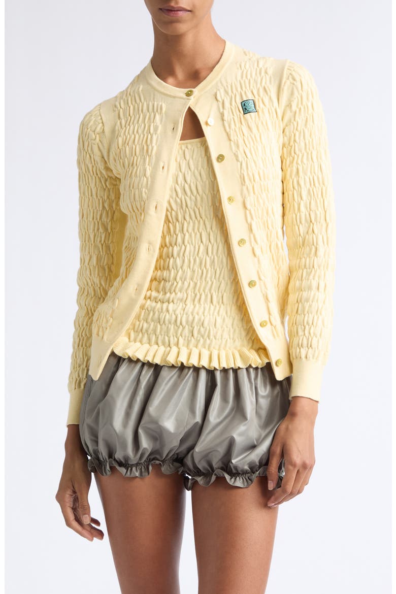 The Shirred Knit Cotton & Cashmere Cardigan, Main, color, LEMON