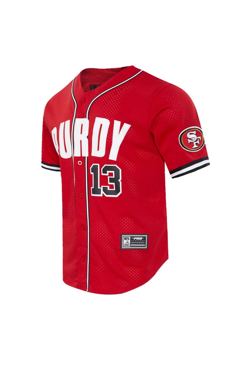 Men's Pro Standard Brock Purdy Scarlet San Francisco 49ers Mesh Button-Up Baseball Jersey, Alternate, color, Scarlet