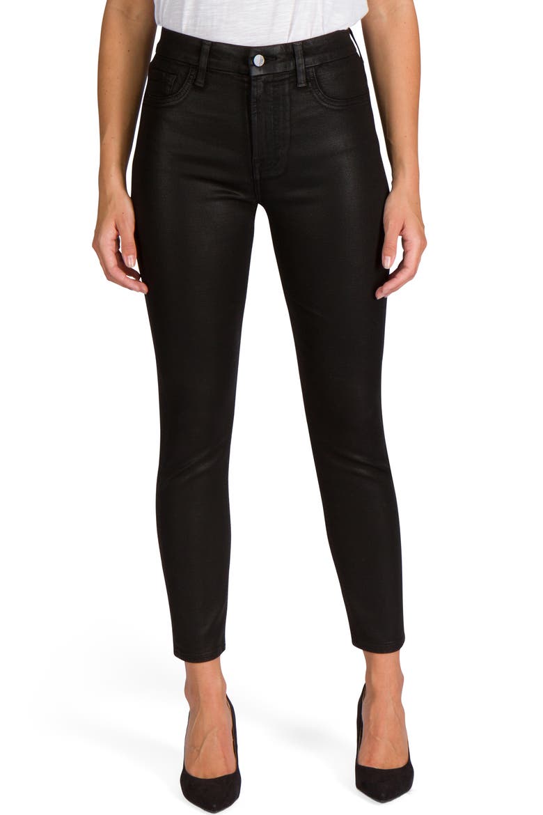 JEN7 Coated High Waist Ankle Skinny Jeans, Main, color, BLACK