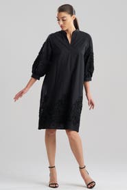 N Natori Carnation Embroidery - Cotton Voile Puff Sleeve Peasant Dress