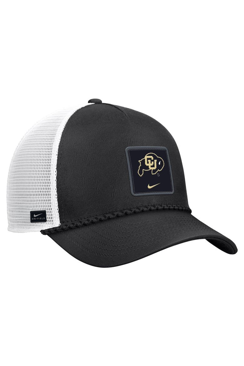 Men's Nike Black Colorado Buffaloes 2026 On-Field Rope Adjustable Trucker Hat, Main, color, Black