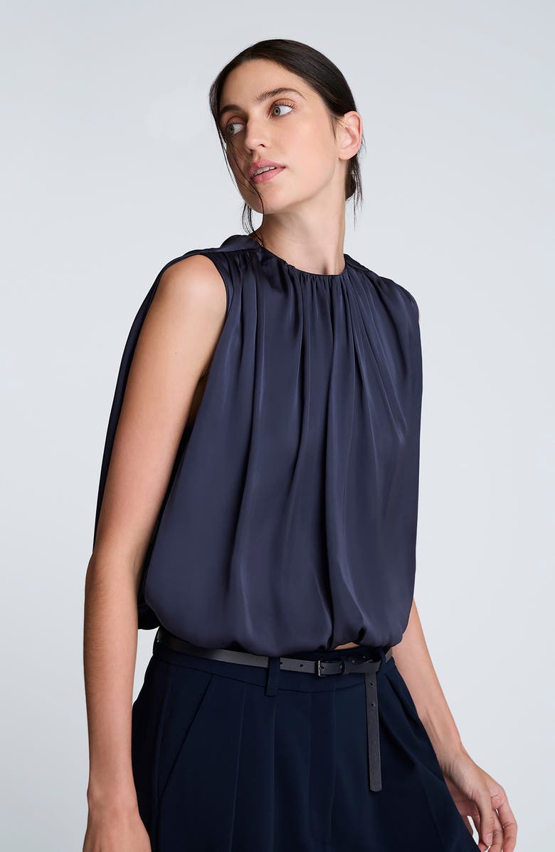 Kenneth Cole Gathered Neck Sleeveless Bubble Hem Top, Alternate, color, Dark Navy