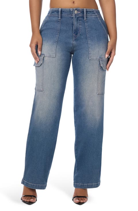 Straight Leg Cargo Denim Jeans